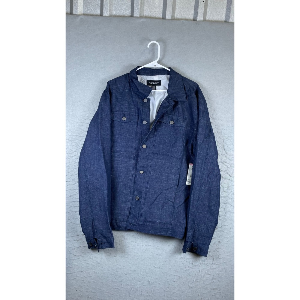 Structure City Jacket Mens XL Blue New With Tags Textured Button Front Utility